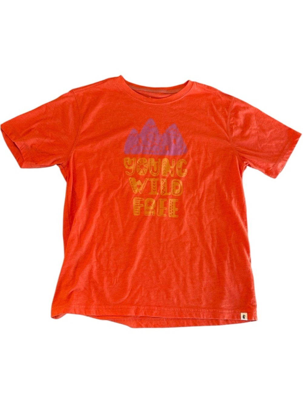 cotopaxi Orange Tee Shirt Purple Mountain Young Wild Free Kids Girls XL